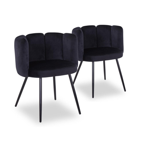3S. x Home - Lot de 2 chaises Velours Noir CRYSTAL - Chaise Design