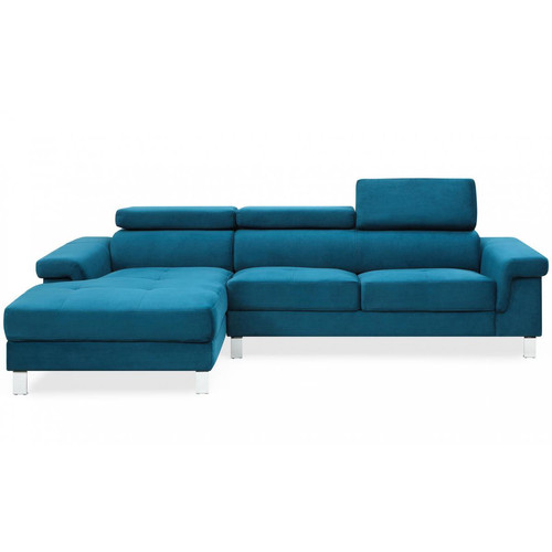 3S. x Home - Canapé d'angle en velours Bleu IRINA - Canapé d'angle