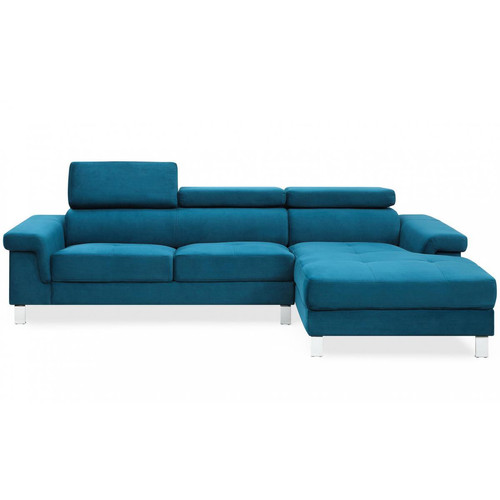 3S. x Home - Canapé d'angle en velours Bleu IRINA - Canapé d'angle