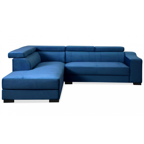 3S. x Home - Canapé d'angle en velours Bleu ISMOSA - Canapé d'angle