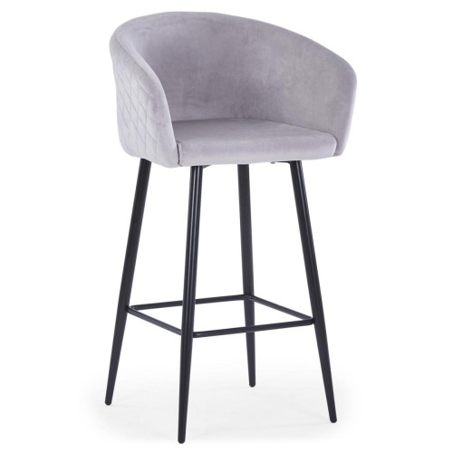 3S. x Home - Chaise de bar Velours Gris VENUS - Tabouret De Bar Design
