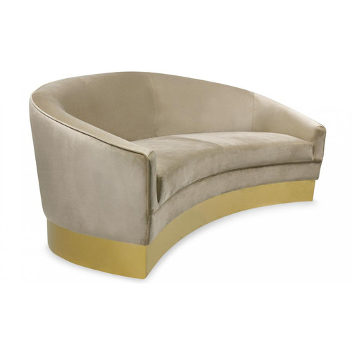 3S. x Home - Canapé 3 places Velours Taupe Pieds Or CURVY - Mobilier Deco