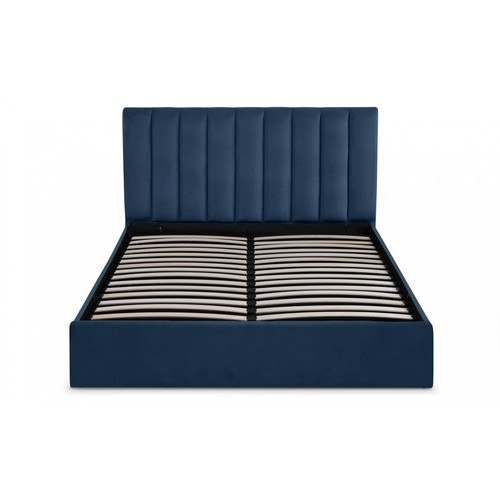 3S. x Home - Lit Coffre + Sommier Velours Bleu DREAMY 160cm - Lit Coffre Design