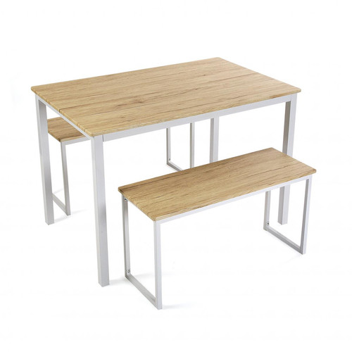 3S. x Home - Set Table avec 2 bancs Blanc KETAL - Table Salle A Manger Design