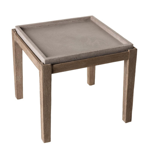 Macabane - Table basse carrée Plateau en béton 53x53cm pieds en Acacia - Table De Jardin Design