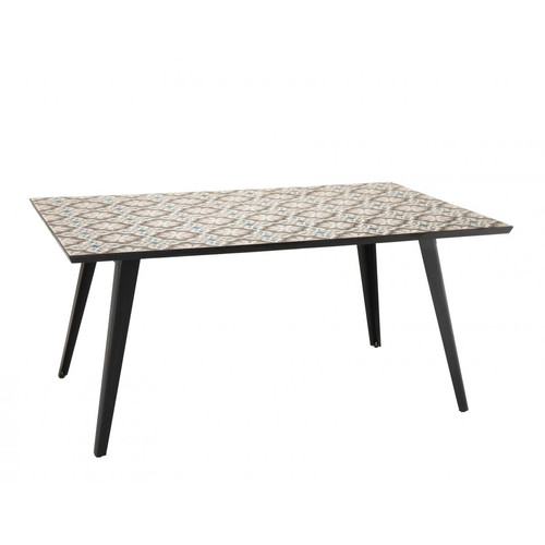 Macabane - Table rectangulaire Plateau Carreaux de ciment 162x102cm - Pieds métal - Promo Meuble & Déco