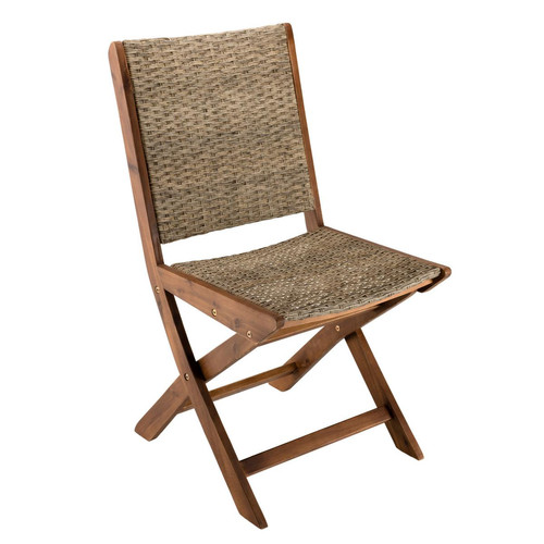 Macabane - Lot de 2 chaises pliantes bois Acacia et rotin synthétique - Chaise de jardin