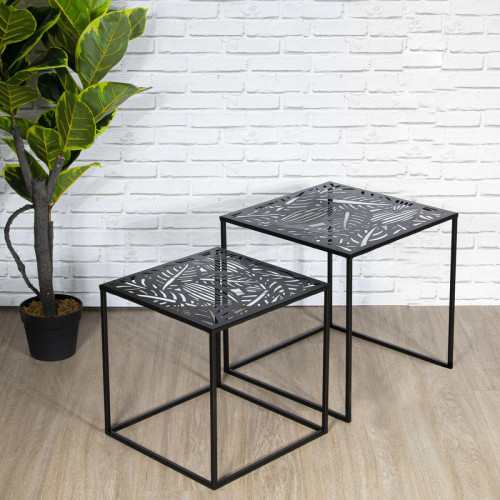 3S. x Home - Lot de 2 tables d'appoint gigognes 40cm ajourées - Table Basse Design