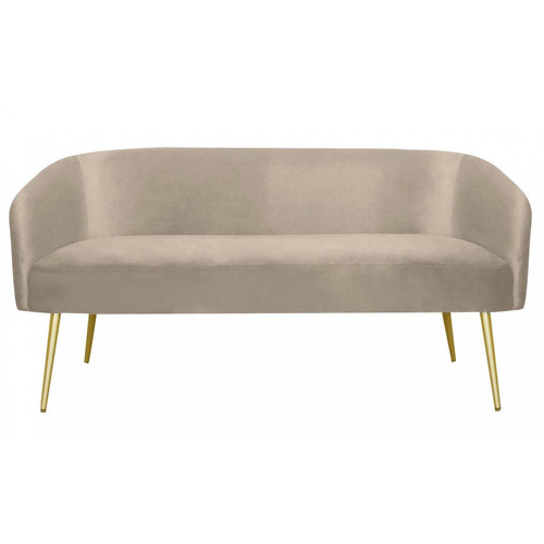 3S. x Home - Canapé 2 places Velours Taupe Pieds Or GLAM - Mobilier Deco