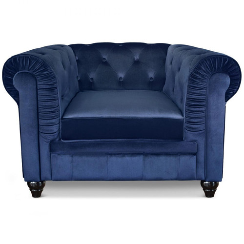 3S. x Home - Grand fauteuil  Velours Bleu ANGOL - Fauteuil bleu design
