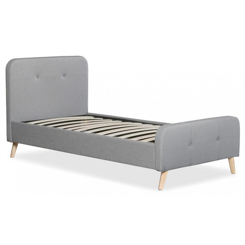 3S. x Home - Lit scandinave avec tête de lit et sommier 90x190cm Tissu Gris MERRYN - Lit Enfant Design