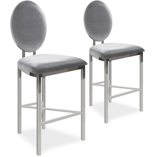 3S. x Home - Lot de 2 chaises de bar médaillon Velours Argent KAPS - Mobilier Deco