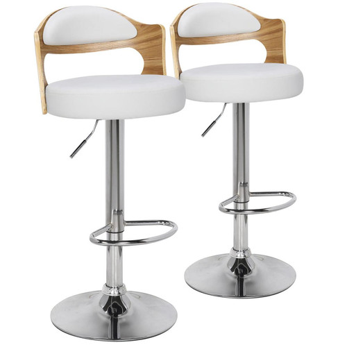 3S. x Home - Lot de 2 chaises de bar Chêne Clair & Simili Blanc CAPRI - Tabouret De Bar Design