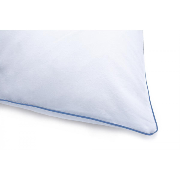 Les signatures - Taie d'oreiller en percale de coton - bleu ciel/passepoil bleu marine L'Officiel Interiors