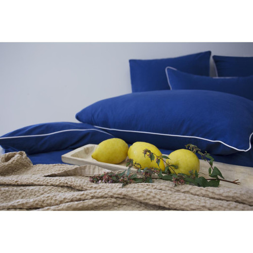 Les signatures - Taie d'oreiller en percale de coton - Bleu marine/passepoil blanc Taie d'oreiller, traversin