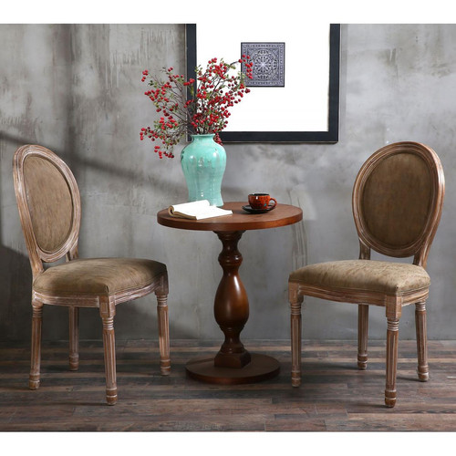 3S. x Home - Lot de 2 chaises de style médaillon bois patine et simili taupe SOUILE  - Chaise Et Tabouret Et Banc Design