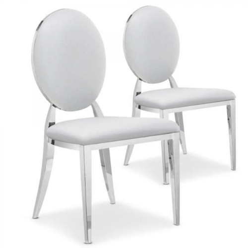 3S. x Home - Lot de 2 chaises médaillon Simili Blanc FIONA - Mobilier Deco