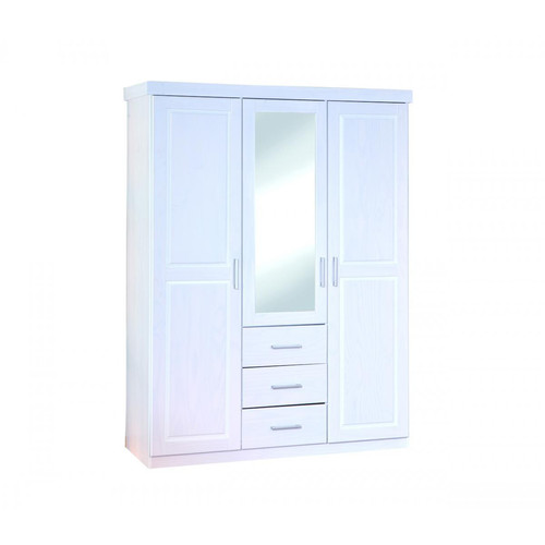 3S. x Home - Armoire à Miroir en Pin Massif Blanc ELOBA - Armoire