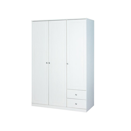 3S. x Home - Armoire Penderie 3 portes en pin Massif Blanc RITA - Promos armoires adulte