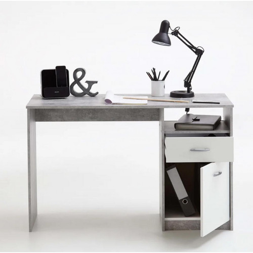 3S. x Home - Bureau blanc et gris béton NAZA - Meuble De Bureau Design