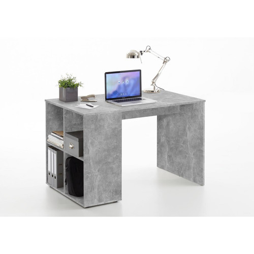 3S. x Home - Bureau avec étagère gris béton AKI - Promo Meuble De Bureau Design