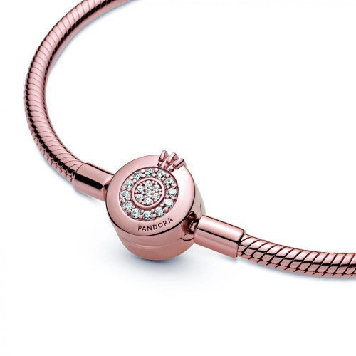 Bracelet Maille Serpent O Couronné Signature Pandora -  Métal Doré à l'or Rose fin 585/1000 Bijoux