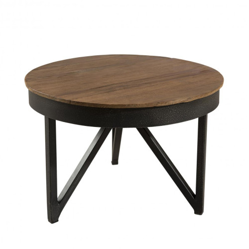 Macabane - Table d'appoint ronde 50 cm bois et métal - NASAI - Soldes Mobilier Déco