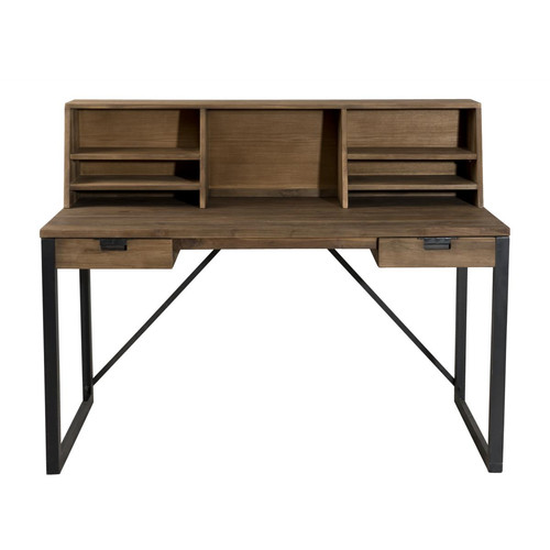 Macabane - Bureau 2 tiroirs bois et métal avec étagères - NASAI - Promo Meuble De Bureau Design