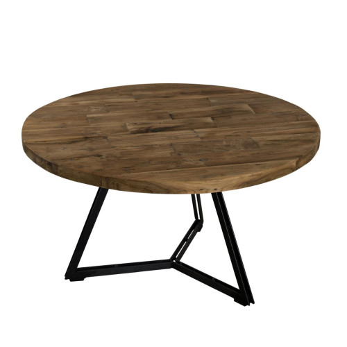 Macabane - Table basse ronde bois pieds noirs 75 x 75 cm - NASAI - Sélection meuble & déco Industriel