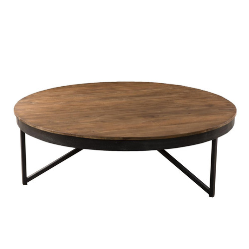 Table basse ronde bois de  Teck recyclé pieds métal - NASAI MACABANE