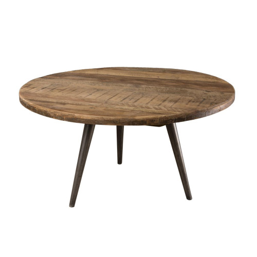 Macabane - Table d'appoint ronde 55 cm bois de Teck recyclé et pieds métal - NASAI - Mobilier Deco
