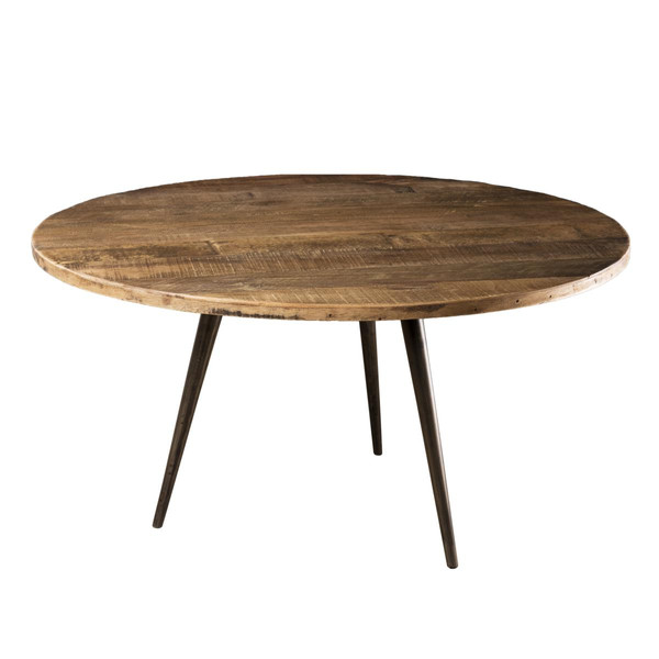 Table basse ronde 75cm bois de Teck recyclé et métal - NASAI MACABANE