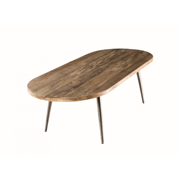 Table basse ovale bois Teck recyclé et métal - NASAI MACABANE
