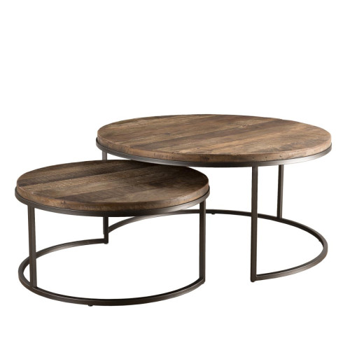 Macabane - Set de 2 tables basse gigogne bois en Teck recyclé et métal - NASAI - Sélection meuble & déco Industriel
