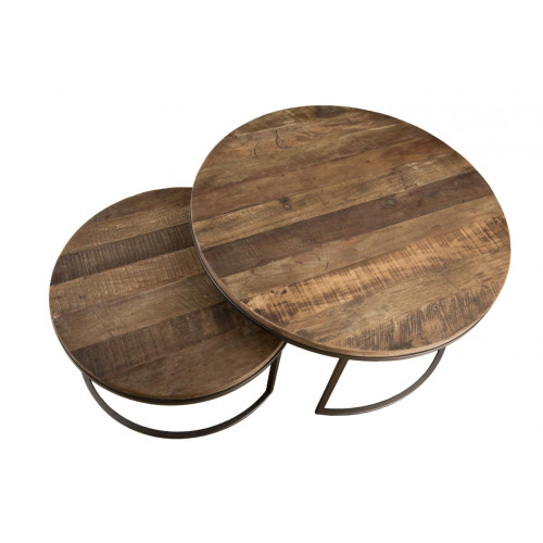 Set de 2 tables basse gigogne bois en Teck recyclé et métal - NASAI Table basse
