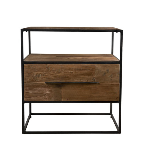 Macabane - Table d'appoint 1 tiroir 1 étagère bois de Teck recyclé et métal - NASAI - Sélection meuble & déco Industriel