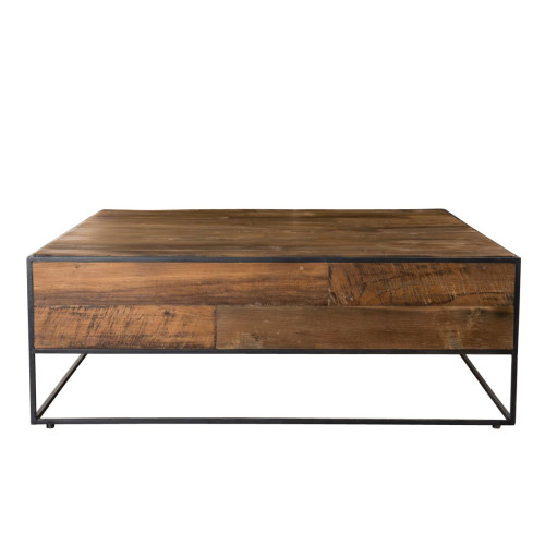 Macabane - Table basse carrée bois de Teck recyclé et métal - NASAI - Table basse