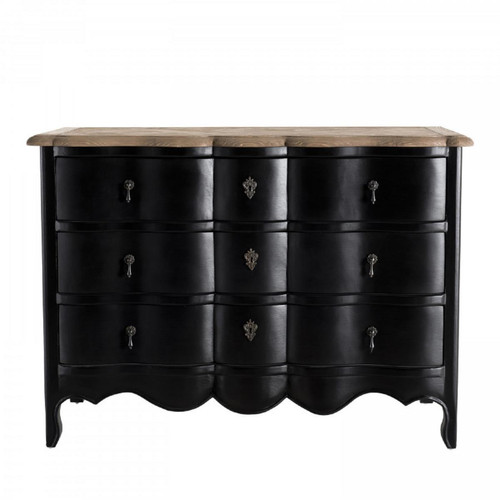 Macabane - Commode bois 3 tiroirs et plateau pin vieilli noir - ONEYA - Sélection meuble & déco Maison de campagne