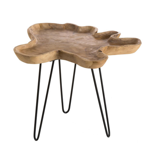 Macabane - Table d'appoint  bois de Teck - pieds épingles métal - KLEO - Mobilier Deco