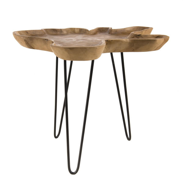 Table d'appoint  bois de Teck - pieds épingles métal - KLEO MACABANE