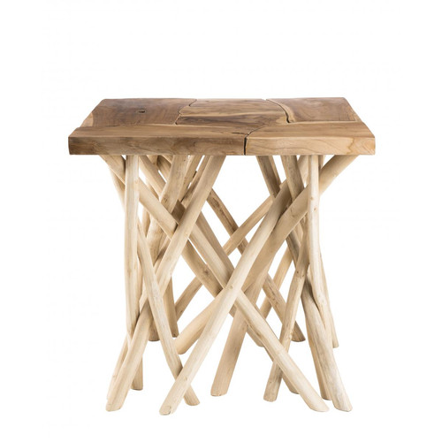 Macabane - Table d'appoint bois nature - plateau Teck pieds bois flotté - KELIA - Collection Authentique Meubles et Déco