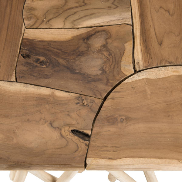 Table d'appoint bois nature - plateau Teck pieds bois flotté - KELIA Table basse