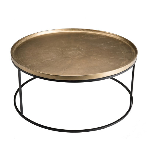 Macabane - Table basse ronde 88cm aluminium doré pieds ronds - JANET - Promo Meuble & Déco