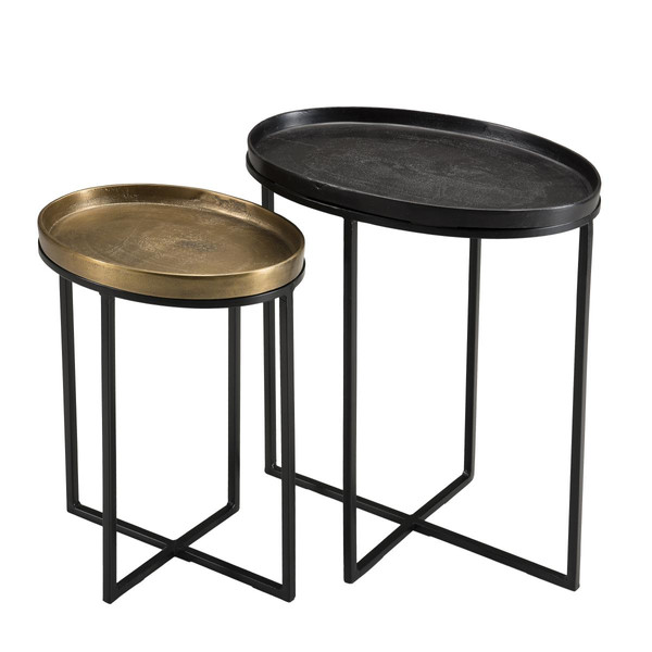 Set de 2 tables d'appoint ovales aluminium doré et noir - pieds métal - JANET MACABANE Meuble & Déco