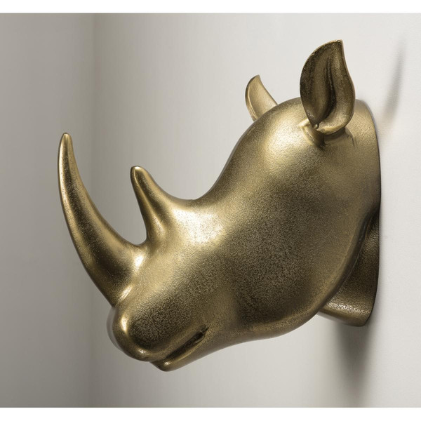 Statue rhinoceros aluminium doré - JANET Objet mural décoratif