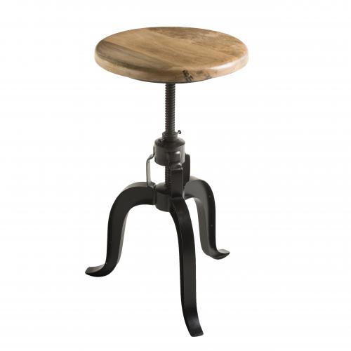 Macabane - Tabouret industriel hauteur ajustable en bois de manguier métal - RONNY - Soldes chaises, tabourets, bancs