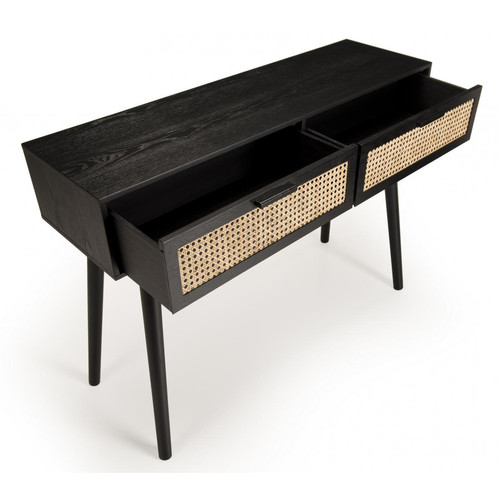 Console noire 2 tiroirs cannage - MIKEL MACABANE