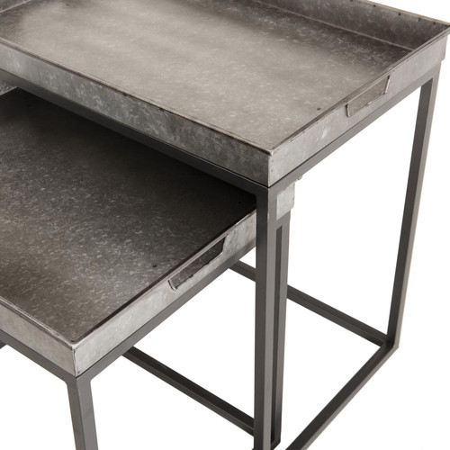Set de 2 tables d'appoint gigognes rectangulaires en zinc et métal - MELYA Table basse