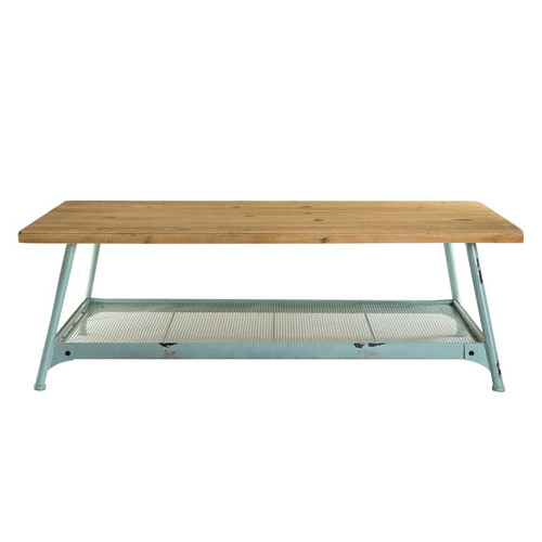 Macabane - Table basse plateau en Sapin et pieds métal bleu - CELINA - Le salon