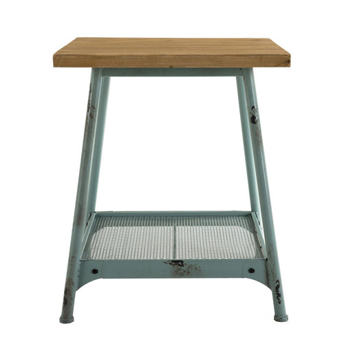 Macabane - Table d'appoint plateau bois Sapin 1 étagère et pieds métal bleu - CELINA - Le salon
